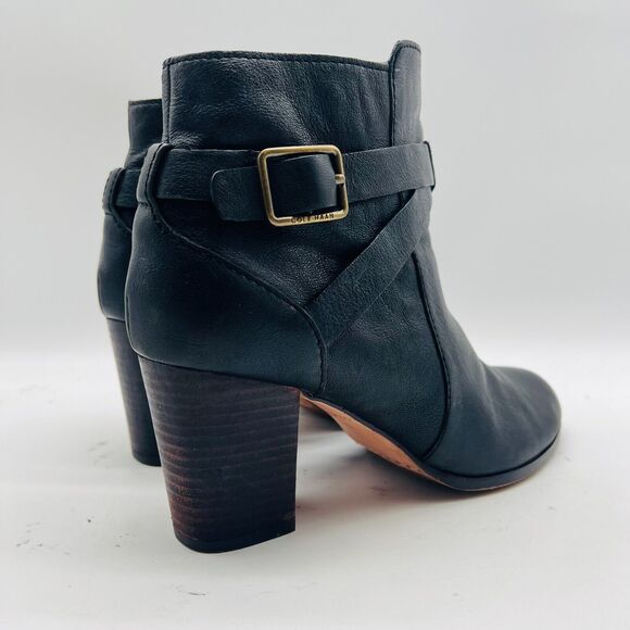 Cole Haan Boots Womens 6 Black Leather Ankle Side Zipper Heels Casual Shoes - Picture 5 of 9